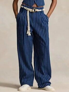 Polo by Ralph Lauren Navy Blue White Pinstripe Pleated Trousers